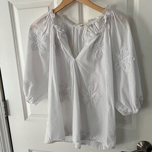 dylan White Floral Embroidered Flowy 3/4 sleeve Blouse Sz small
